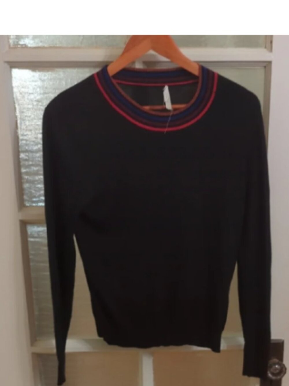 Splendid Black Sweater with Red and Blue Accents